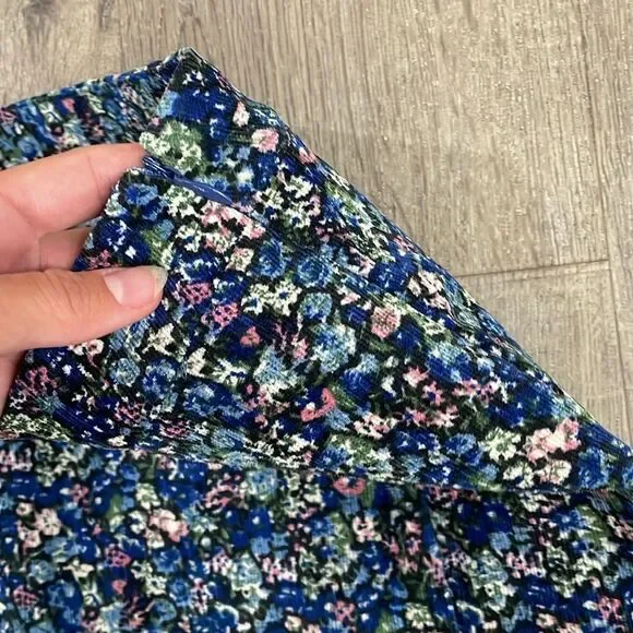 EUC Lulu’s Blue Floral Small Corduroy A Line Skirt with Slit Side Zip - Picture 5 of 6